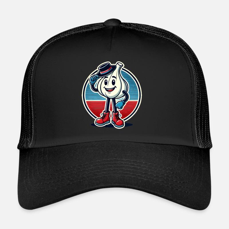 Lustiger Knoblauch-Cartoon-Weinlese Sticker Trucker Cap
