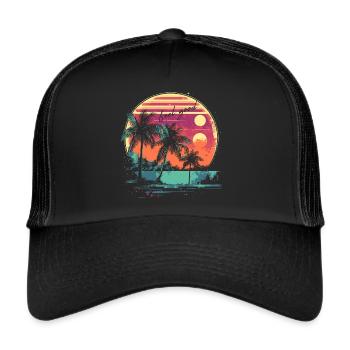 Beach Palm Trees Feel Good Sunset - Trucker Cap - black/black - Front
