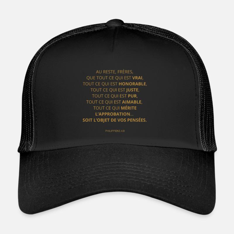 PHILIPPIENS 4:8 - VERSET DE LA BIBLE - Couleur or Casquette trucker 