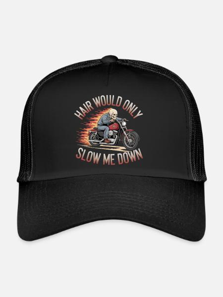 Motard chauve crâne motard graphique drôle - Casquette trucker  - noir/noir - Devant