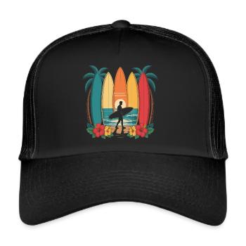 Surfen und Palmen - Trucker Cap - Schwarz/Schwarz - Vorne