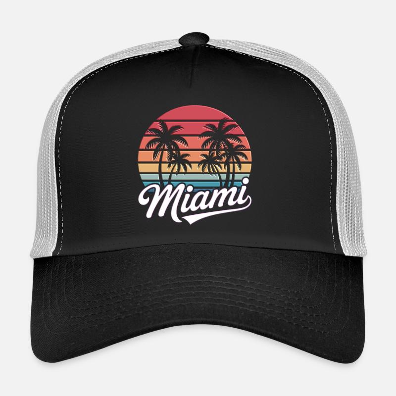 Plage, Miami, Floride, Coucher de soleil, Palmiers Casquette trucker 