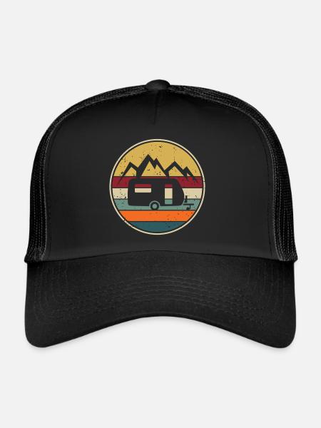 caravane camping rétro camping-car - Casquette trucker  - noir/noir - Devant