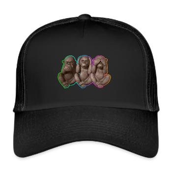 Trois singes sages | 3 singes sages - Casquette trucker  - noir/noir - Devant