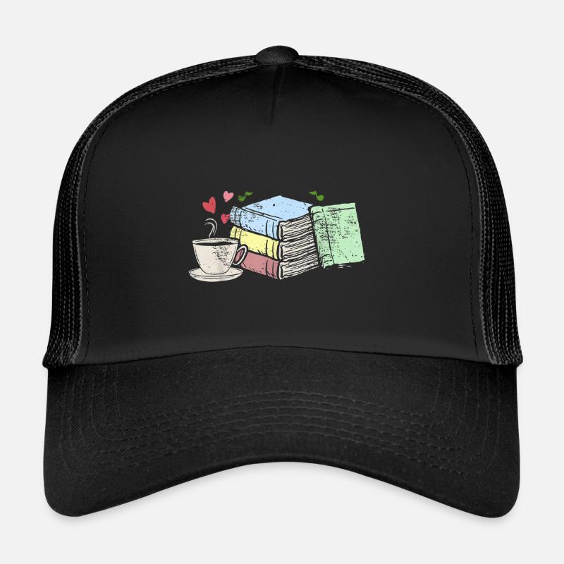 Zeichnung Kaffee und Bücher Leseratten Geschenke Trucker Cap