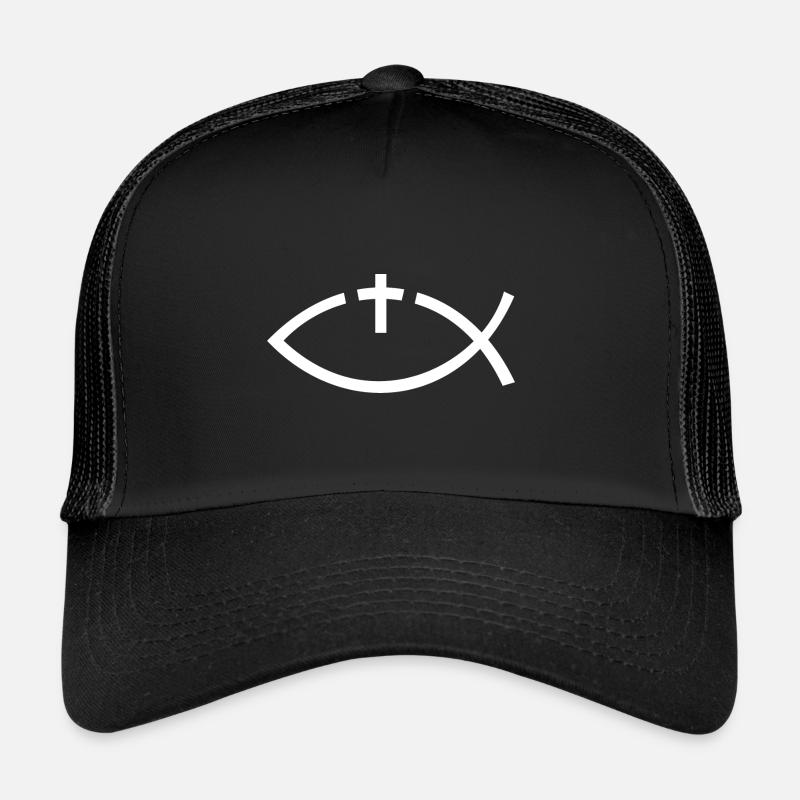 Fisch Symbol Christen - Kirche - Glauben - Trucker Cap - Schwarz/Schwarz