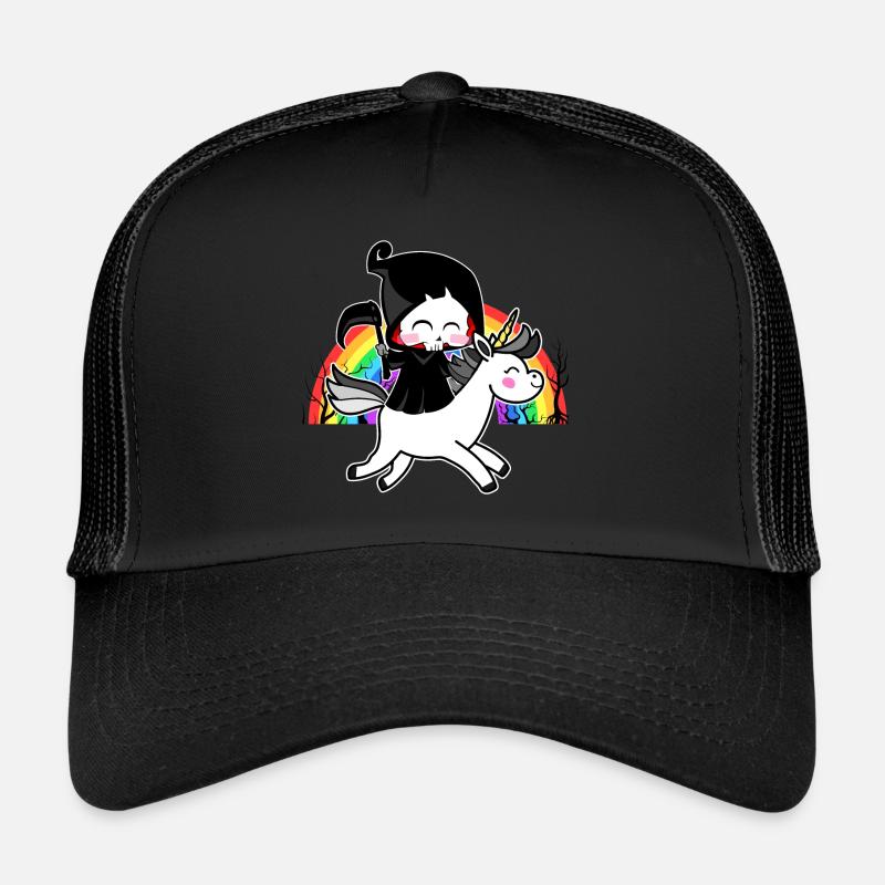 Death Is Magic - Einhorn Sensenmann Regenbogen - Trucker Cap - Schwarz/Schwarz