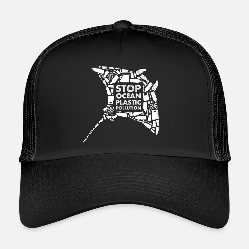 White Stripe Stop Ocean Plastic Pollution Trucker Cap