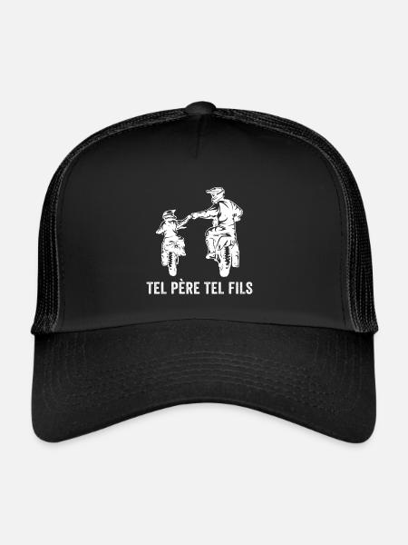 Tel père tel fils motards cadeau motard - Casquette trucker  - noir/noir - Devant