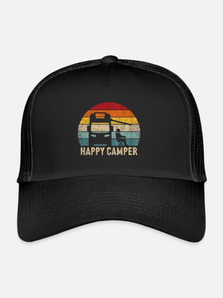 happy camper retro camping t-shirt - Trucker Cap - black/black - Front