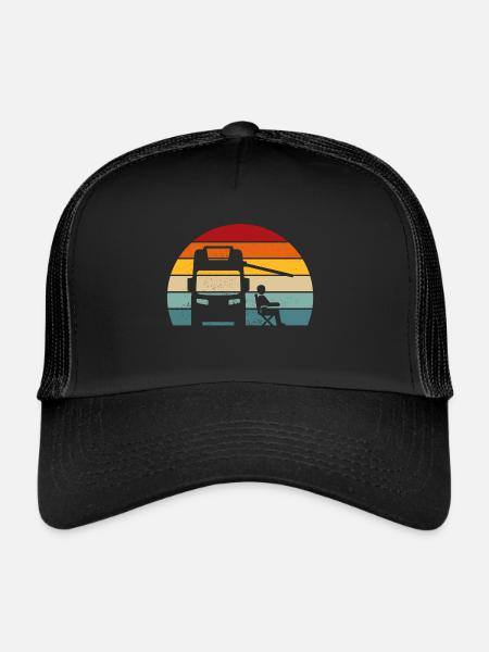 retro camper camping vintage t-shirt motorhome - Trucker Cap - black/black - Front