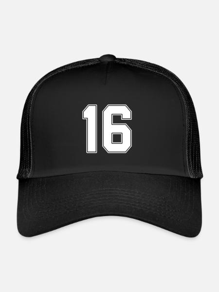 16 ans numéro maillot 16 - Casquette trucker  - noir/noir - Devant