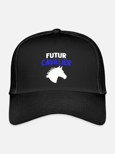 futur cavalier cadeau cavalier équitation - Casquette trucker  - noir/noir - Devant