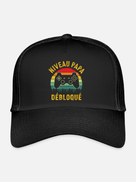 Nouveau papa gamer niveau papa débloqué - Casquette trucker  - noir/noir - Devant