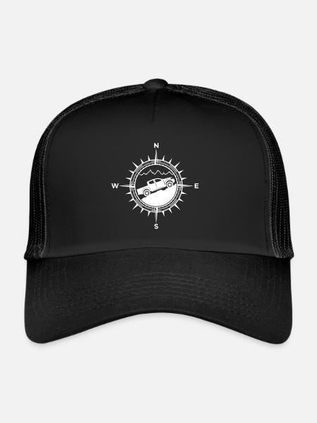 Pick up 4x4 compass off-road car - Trucker Cap - black/black - Front