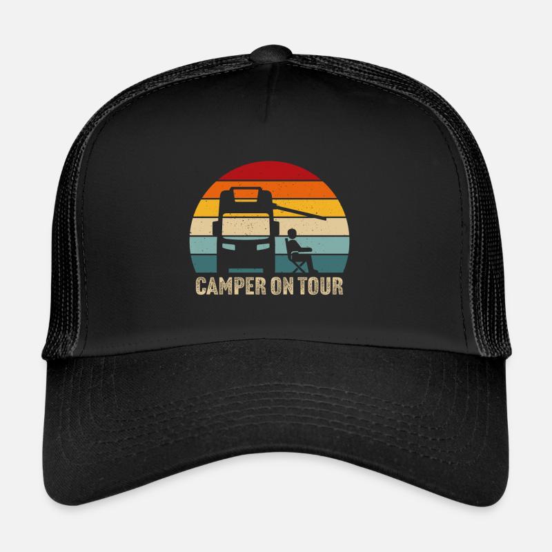 Camper on Tour Wohnmobil Camping T-Shirt - Trucker Cap - Schwarz/Schwarz