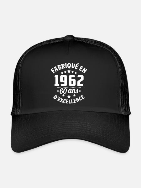 fabriqué en 1962, 60 ans d'excellence - Casquette trucker  - noir/noir - Devant
