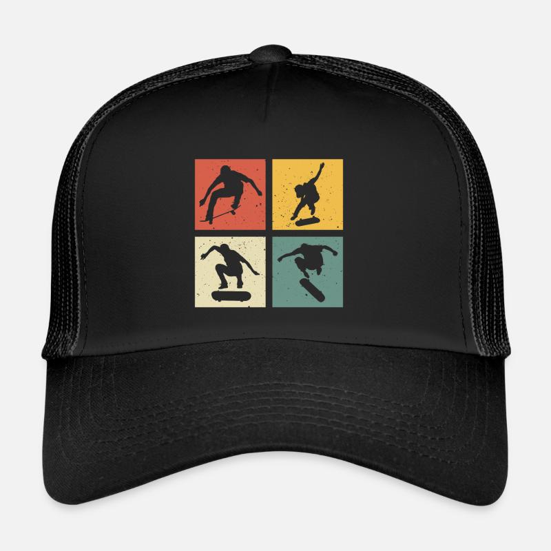 retro Skate Skater Geschenk Skateboard Skateboarder - Trucker Cap - Schwarz/Schwarz