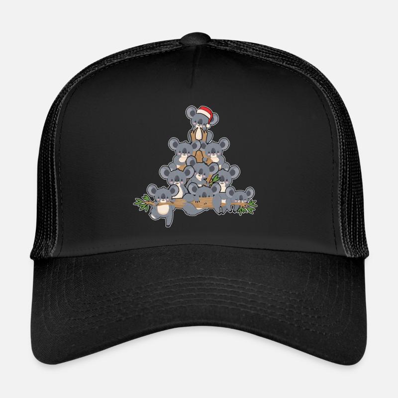 Weihnachts Baum Koala mit Lichtern Pinguin Spaß - Trucker Cap - Schwarz/Schwarz