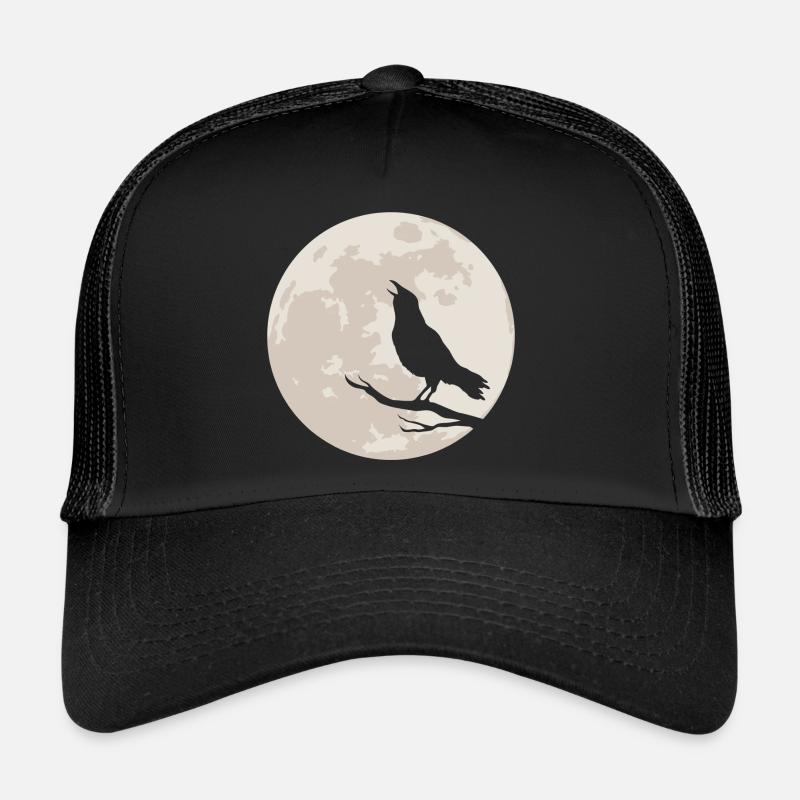 Crow silhouette before full moon - Trucker Cap - black/black