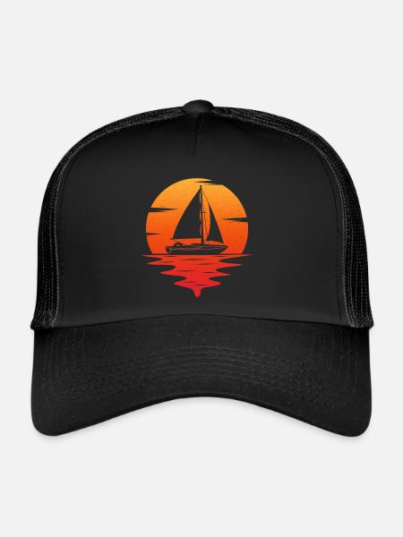 retro voile voilier sailboat - Casquette trucker  - noir/noir - Devant