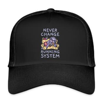 Never Change A Running System Fast Food Faultier - Trucker Cap - Schwarz/Schwarz - Vorne