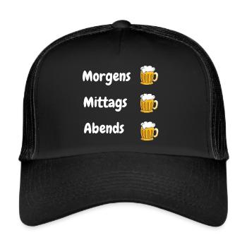 Morgens mittags abends Bier trinken - Trucker Cap - Schwarz/Schwarz - Vorne
