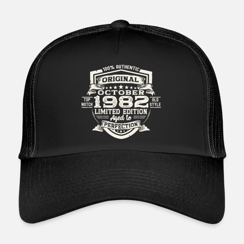 Original Oktober 1982 40. Geburtstag Geschenk Cool - Trucker Cap - Schwarz/Schwarz