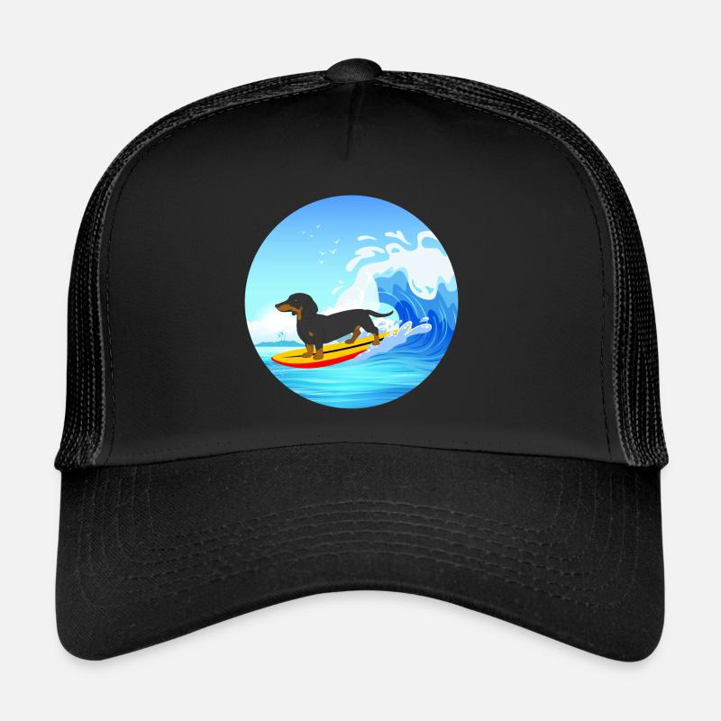 Dachshund Owner Beach Dog Surfing Surfboard Surfer Trucker Cap