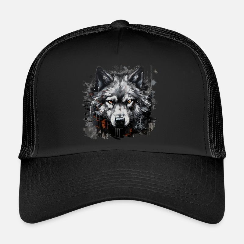 Loup solitaire. Chasseur urbain dans le style graffiti. Casquette trucker 