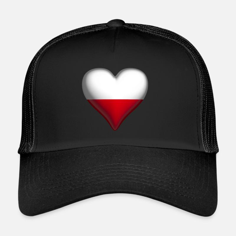 Polen glänzendes Herz weiß rot - Trucker Cap - Schwarz/Schwarz