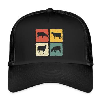 Kuh Retro Kühe - Trucker Cap - Schwarz/Schwarz - Vorne