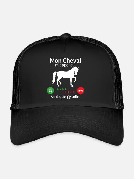 Mon cheval m'appelle faut quẹ j'y aille! - Casquette trucker  - noir/noir - Devant