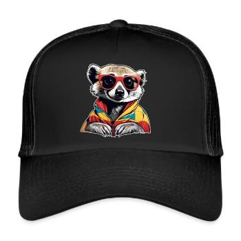 Freches Erdmännchen mit Sonnenbrille - Trucker Cap - Schwarz/Schwarz - Vorne