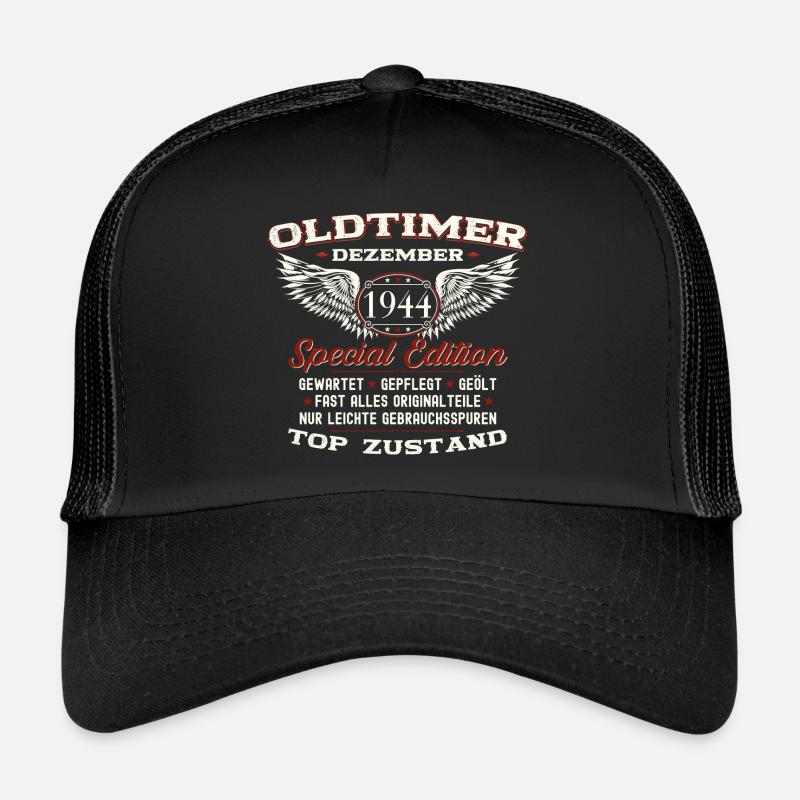 80. Geburtstag Oldtimer Dezember Jahrgang 1944 - Trucker Cap - Schwarz/Schwarz