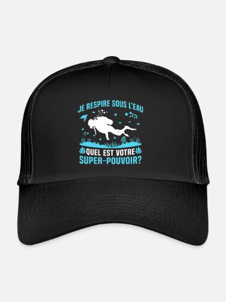 je respire sous L'eau quel est votre super pouvoir - Casquette trucker  - noir/noir - Devant