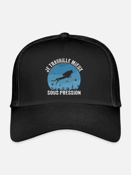 Je Travaille Mieux Sous Pression Plongée - Casquette trucker  - noir/noir - Devant