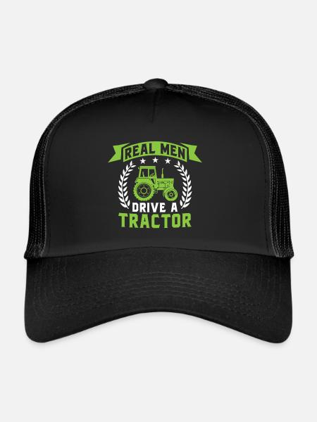 real men drive a tractor gift for farmer - Trucker Cap - black/black - Front