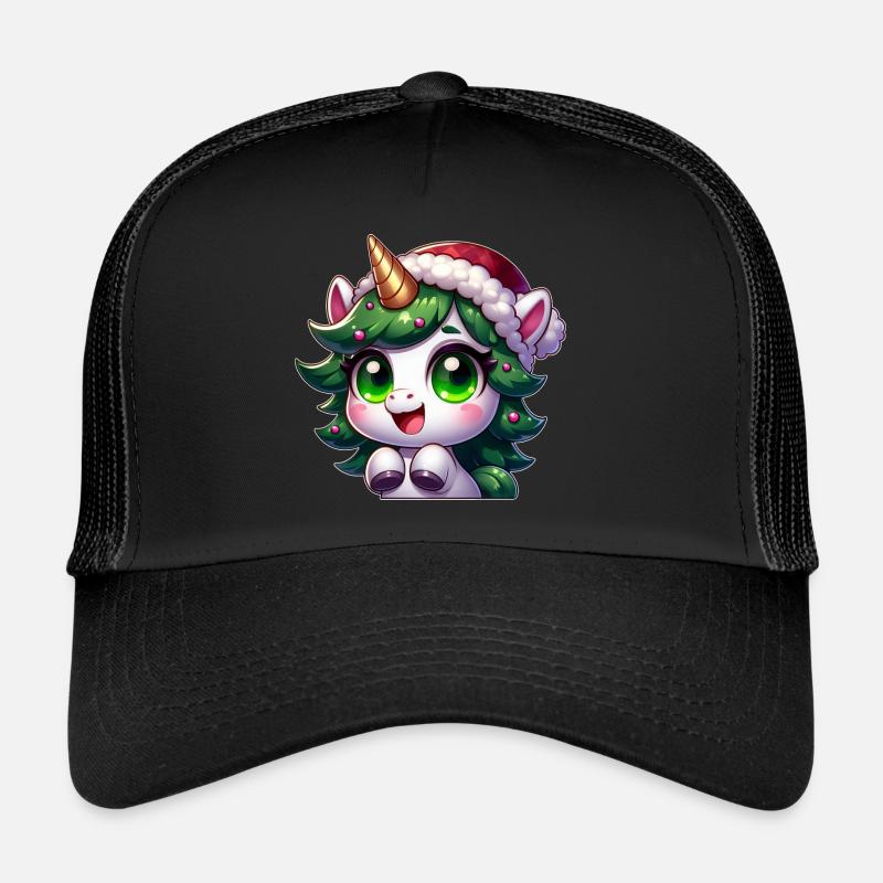 chat drôle dans le dessin animé de l’arbre de Noël Casquette trucker 
