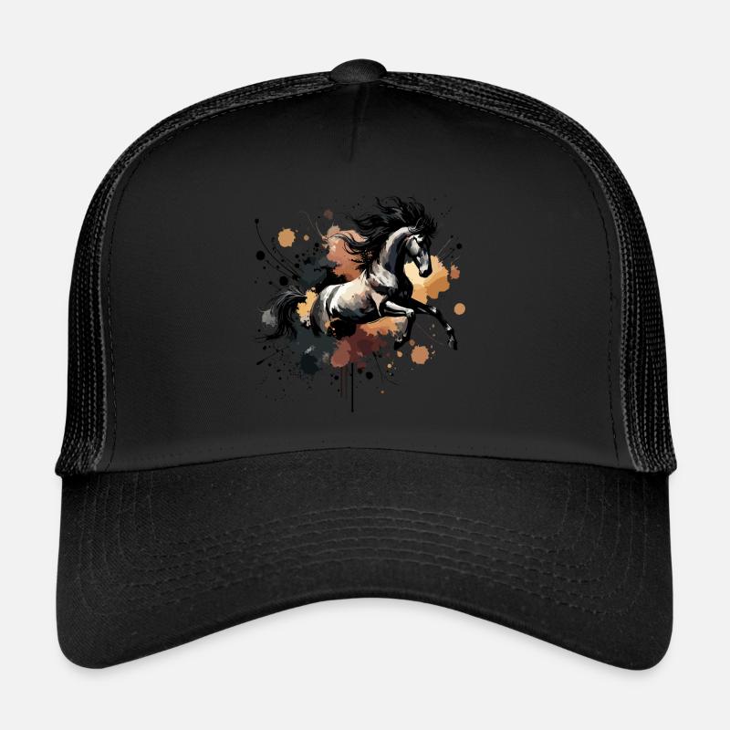 Aquarell Pferd, Pferd - Trucker Cap - Schwarz/Schwarz