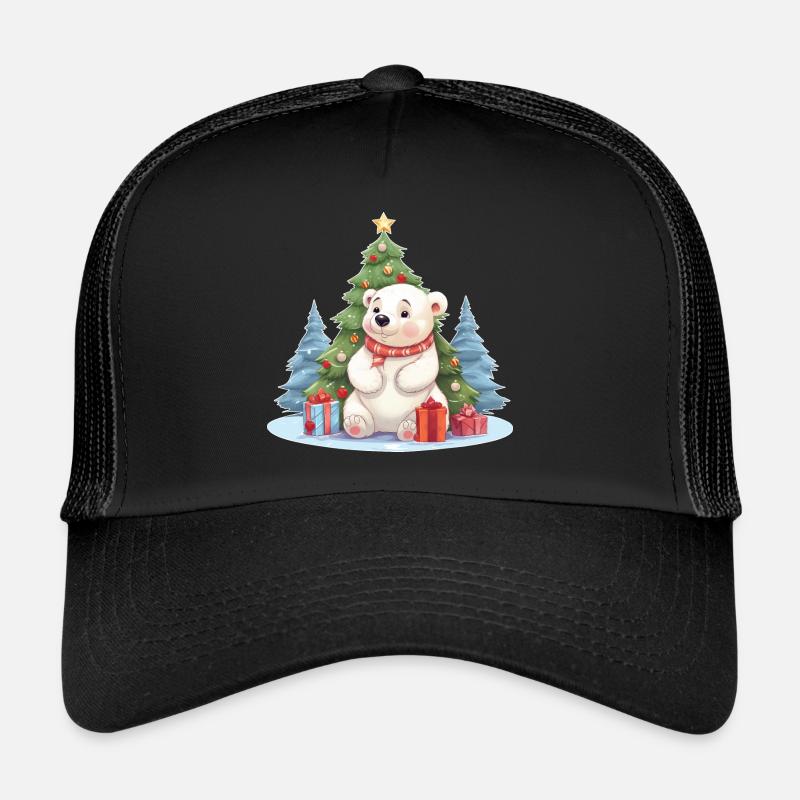 Christmas Polar Bear with Christmas Tree Trucker Cap