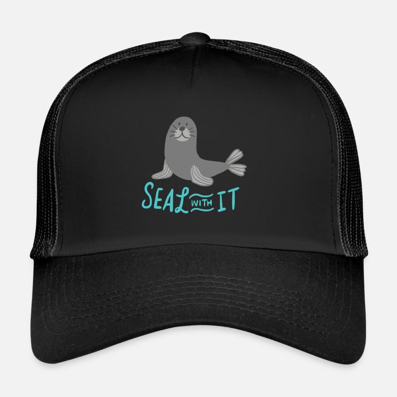 Süßer Seelöwe Seehund Lustige Sprüche Geschenk - Trucker Cap - Schwarz/Schwarz
