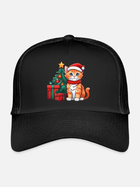 Bébé chat mignon avec chapeau de père Noël - Casquette trucker  - noir/noir - Devant