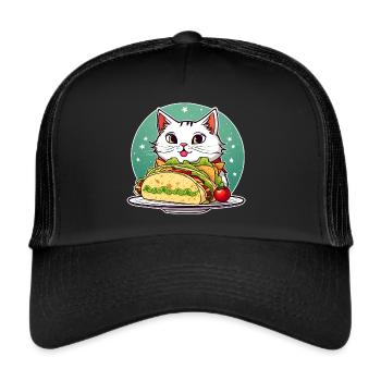 Cute cat with taco - Trucker Cap - black/black - Front