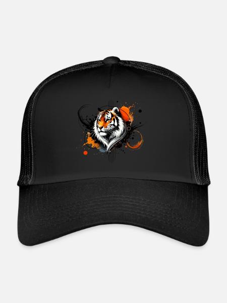 Tigre aquarelle coloré - Casquette trucker  - noir/noir - Devant
