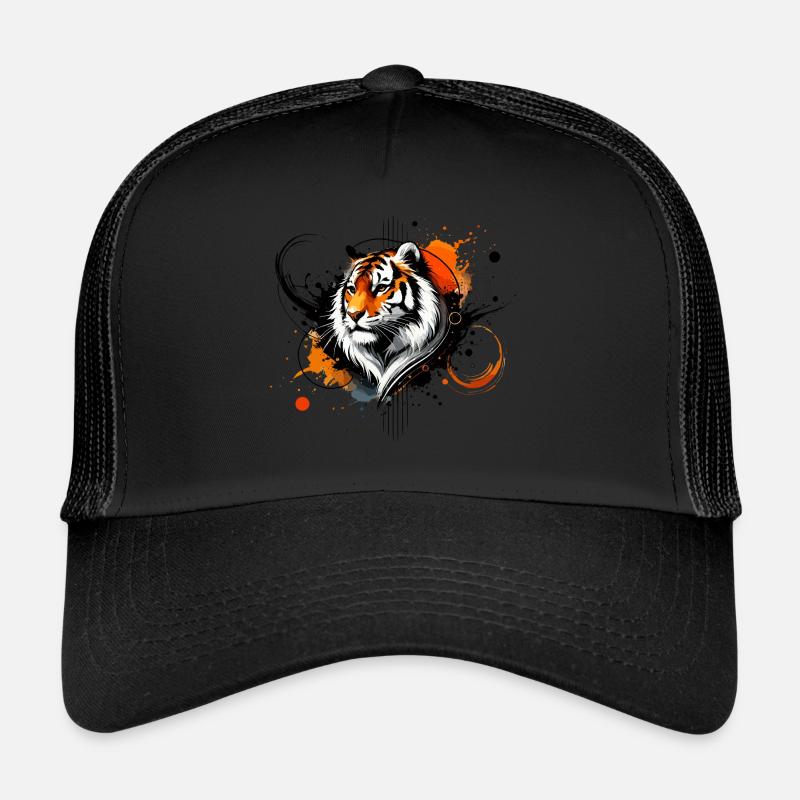Tigre aquarelle coloré - Casquette trucker - noir/noir