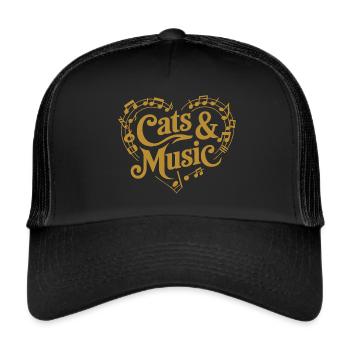 Katzen und Musik Musiknoten und Notenlinien - Trucker Cap - Schwarz/Schwarz - Vorne