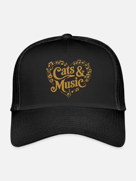 Katzen und Musik Musiknoten und Notenlinien - Trucker Cap - Schwarz/Schwarz - Vorne