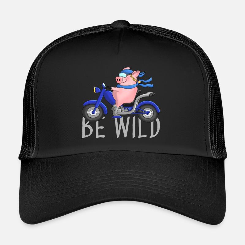 Cochon drôle sur le dessin animé de hacheur - Casquette trucker - noir/noir