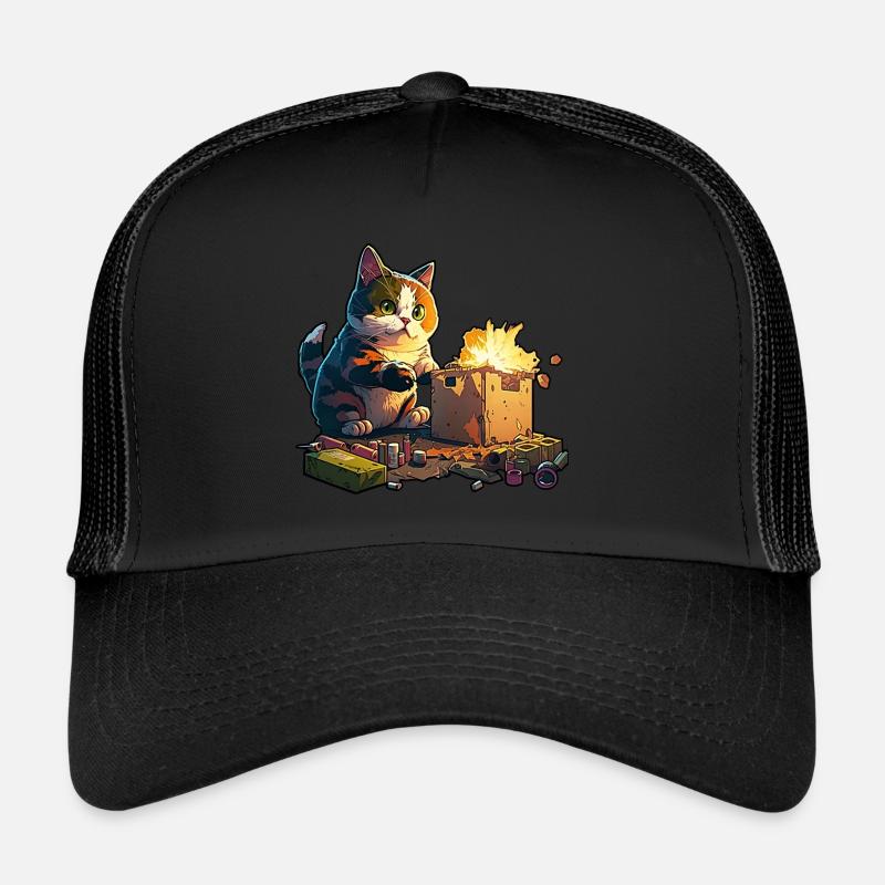 Pyromanische Katze - Trucker Cap - Schwarz/Schwarz